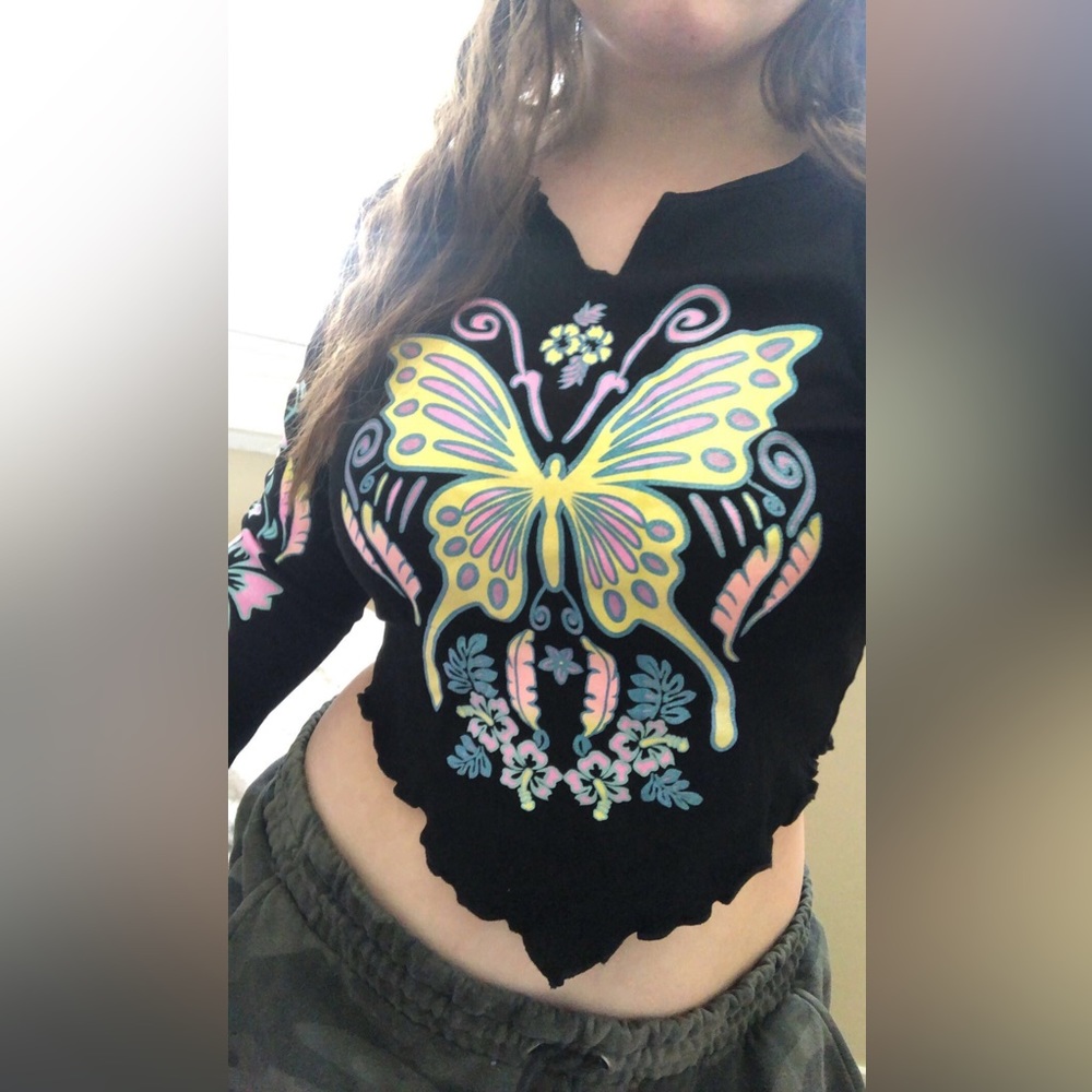 Dollskill Delia’s butterfly long sleeve glitter top